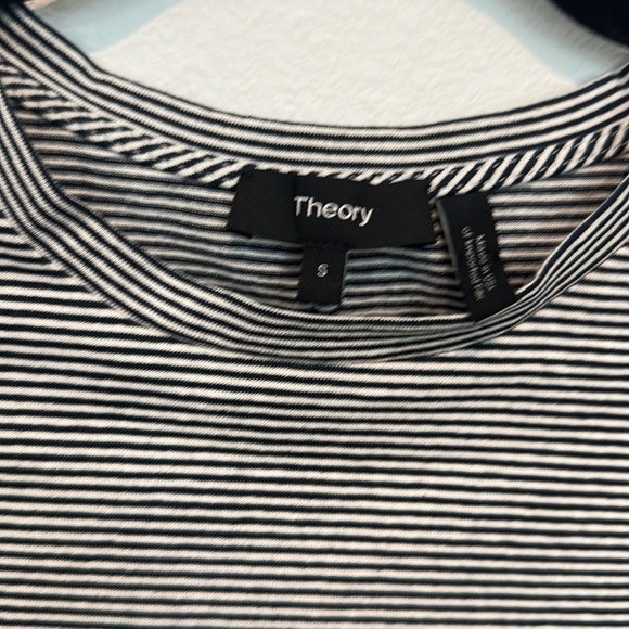 THEORY Continuous Stripe Crewneck Short Sleeve Dress In Midnight Blue Stripe S - Picture 6 of 7